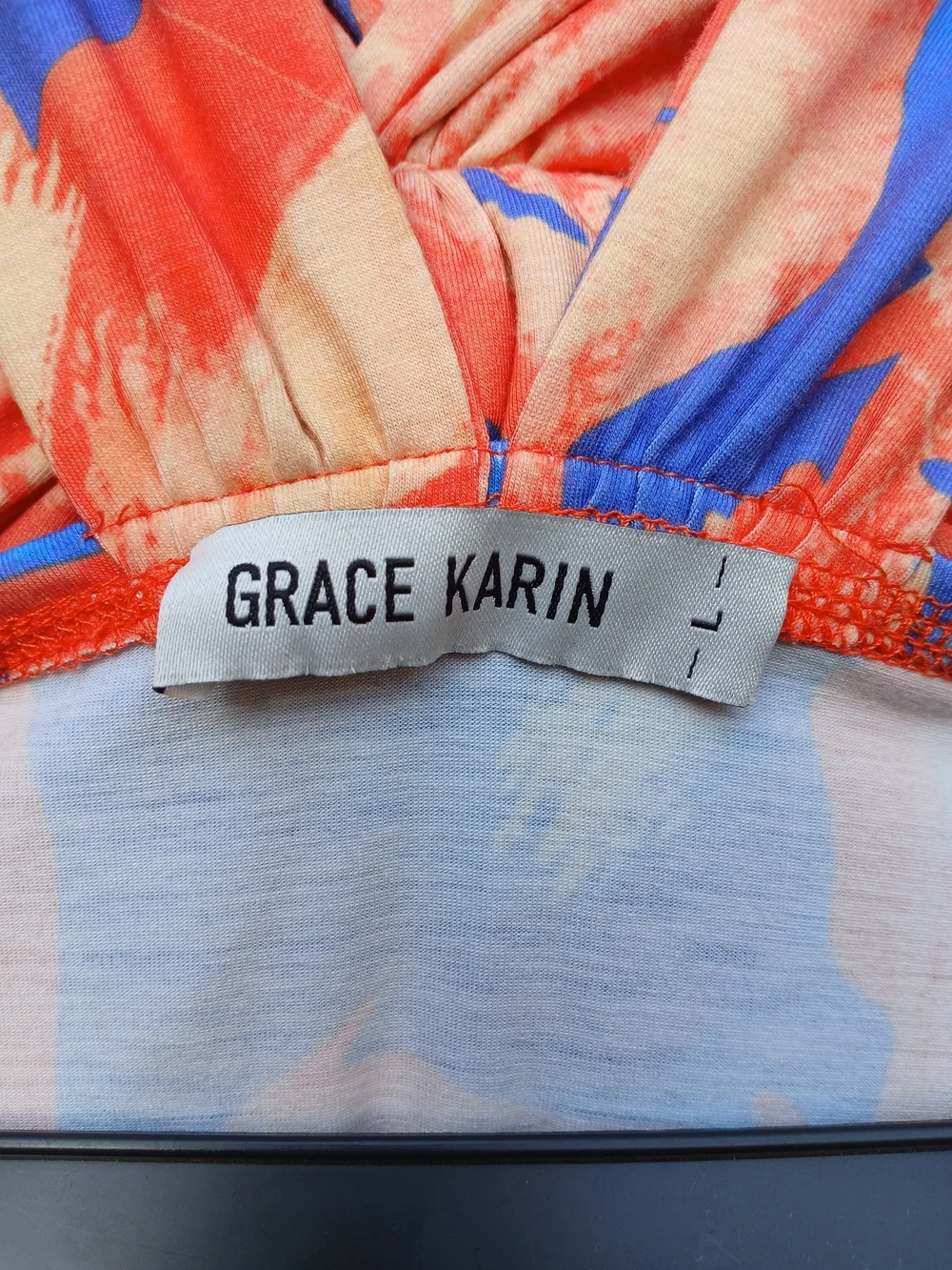 GRACE KARIN Criss Cross Halter Floral Maxi Dress Orange Blue Size L with Pockets - Picture 6 of 14